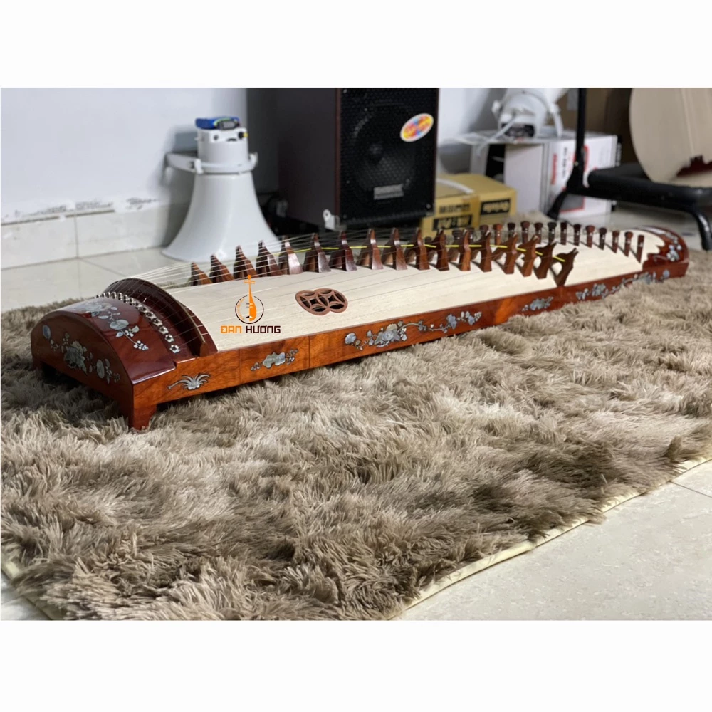 Vietnamese Zither Made from Carved Padauk (gỗ Hương) with Inlaid Mother-of-Pearl - Traditional Vietnamese Musical Instrument