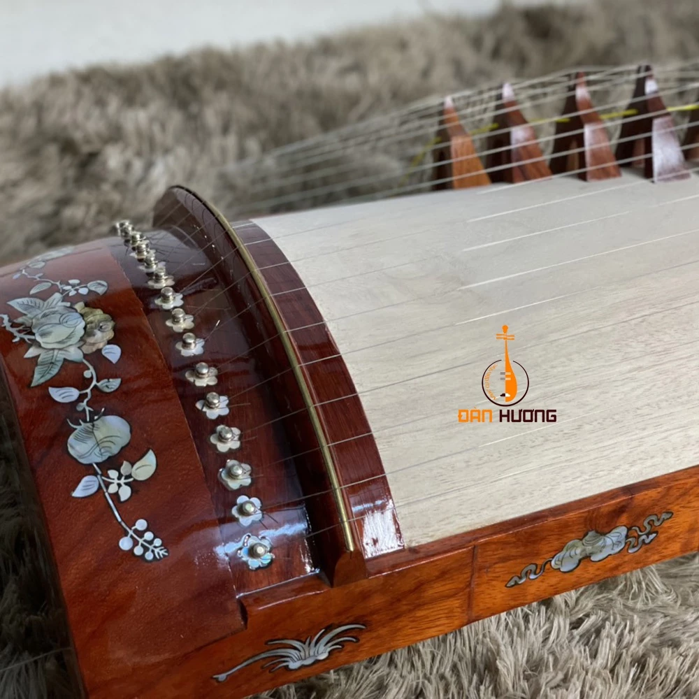 Vietnamese Zither Made from Carved Padauk (gỗ Hương) with Inlaid Mother-of-Pearl - Traditional Vietnamese Musical Instrument