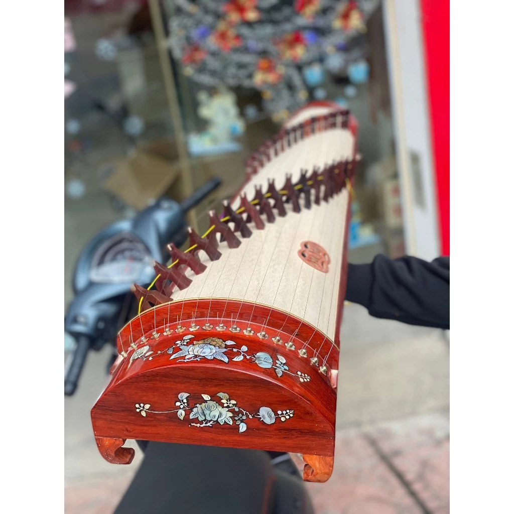 Vietnamese Zither Made from Carved Padauk (gỗ Hương) with Inlaid Mother-of-Pearl - Traditional Vietnamese Musical Instrument