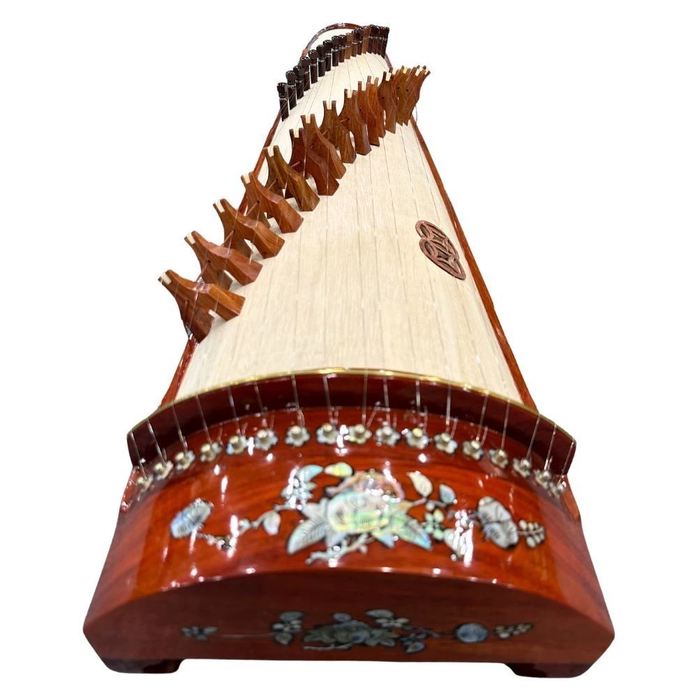 Vietnamese Zither Made from Carved Padauk (gỗ Hương) with Inlaid Mother-of-Pearl - Traditional Vietnamese Musical Instrument