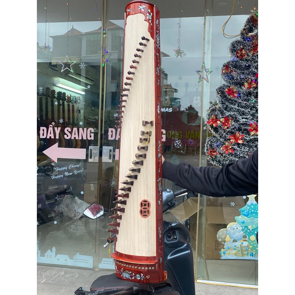 Vietnamese Zither Made from Carved Padauk (gỗ Hương) with Inlaid Mother-of-Pearl - Traditional Vietnamese Musical Instrument