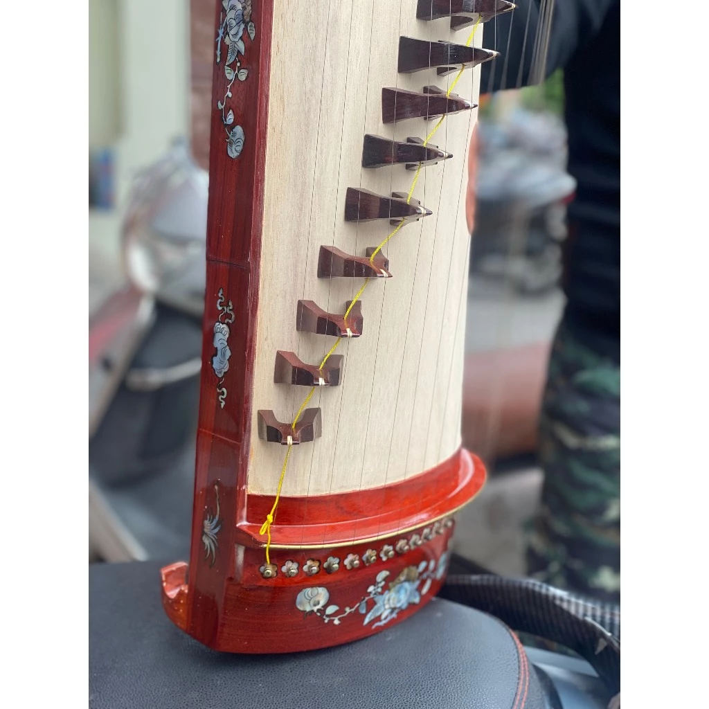 Vietnamese Zither Made from Carved Padauk (gỗ Hương) with Inlaid Mother-of-Pearl - Traditional Vietnamese Musical Instrument