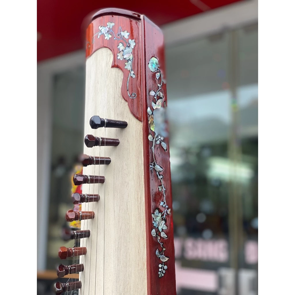 Vietnamese Zither Made from Carved Padauk (gỗ Hương) with Inlaid Mother-of-Pearl - Traditional Vietnamese Musical Instrument