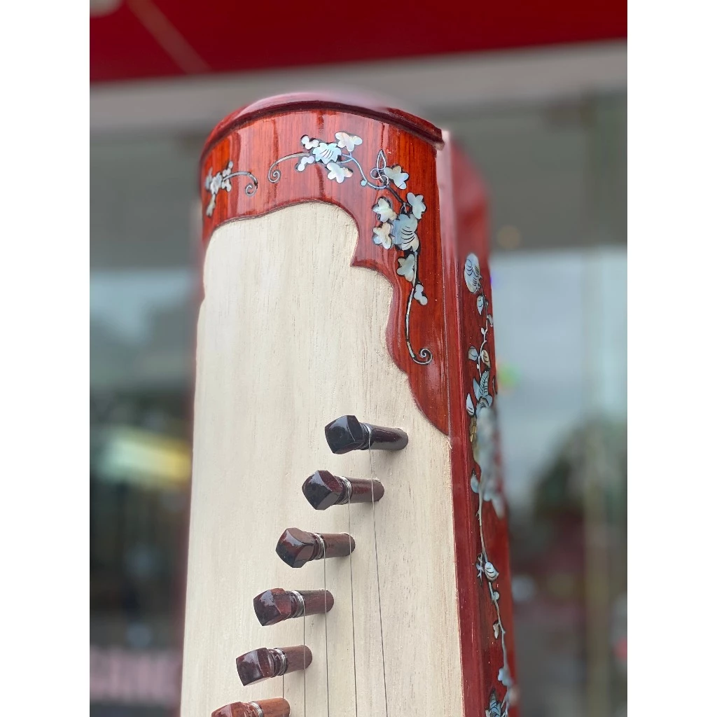 Vietnamese Zither Made from Carved Padauk (gỗ Hương) with Inlaid Mother-of-Pearl - Traditional Vietnamese Musical Instrument