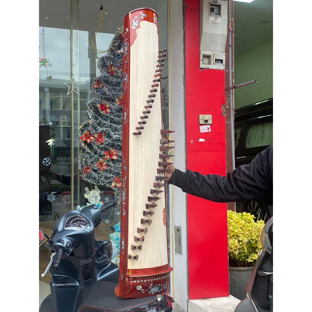 Vietnamese Zither Made from Carved Padauk (gỗ Hương) with Inlaid Mother-of-Pearl - Traditional Vietnamese Musical Instrument