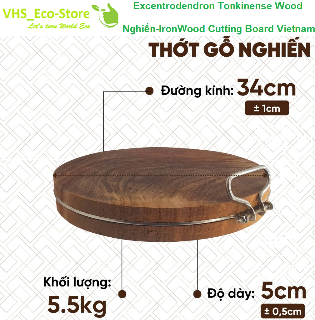 Handcrafted 34x5cm Excentrodendron Tonkinense (Nghiến-IronWood) Cutting Board Authentic, No Sawdust for slicing, chopping chicken, duck, and bones