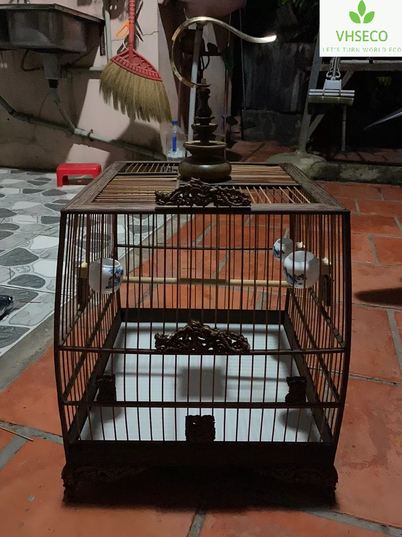 Vintage Vietnamese Handcrafted Ebony wood Wood Birdcage Kit Frame Self-Assembly