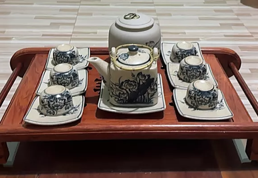 Bat Trang Pottery Ceramic Tea Set Faux Antique Glaze Vietnamese Craftsmanship