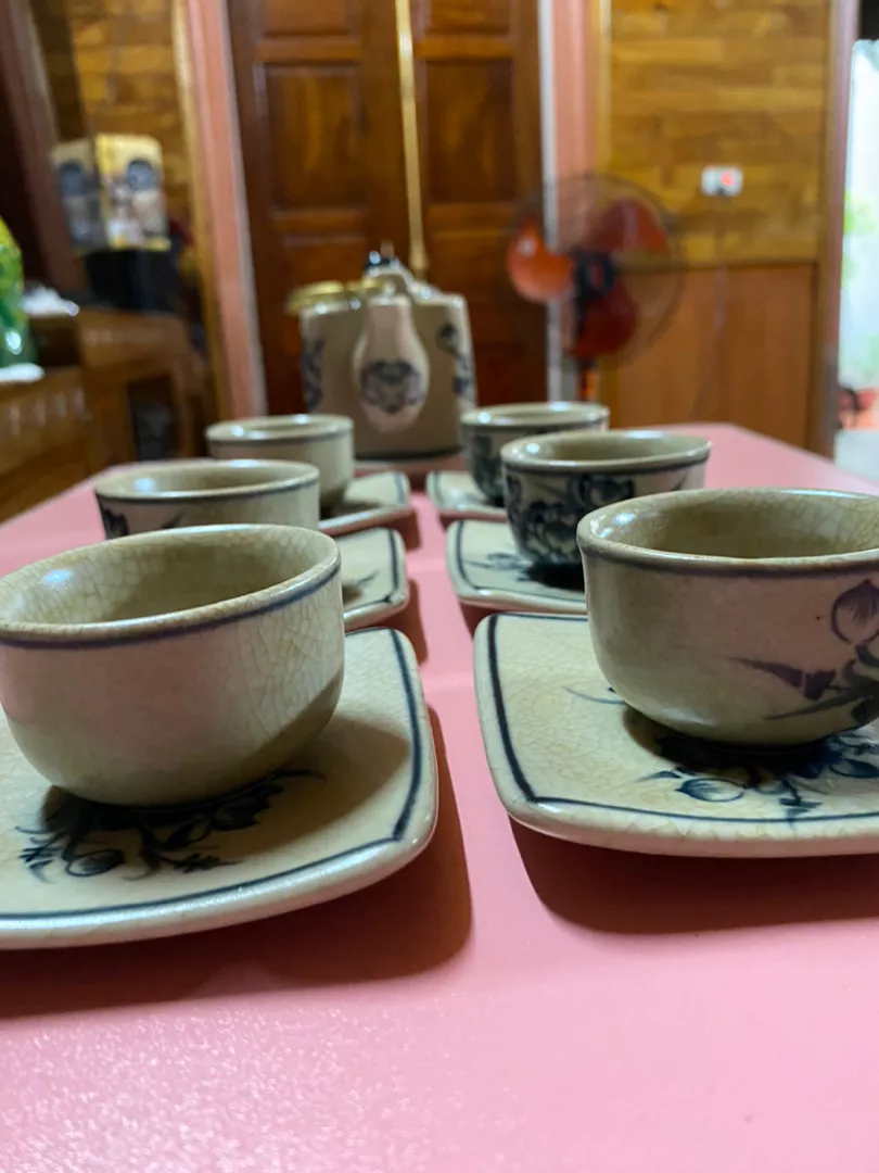 Bat Trang Pottery Ceramic Tea Set Faux Antique Glaze Vietnamese Craftsmanship