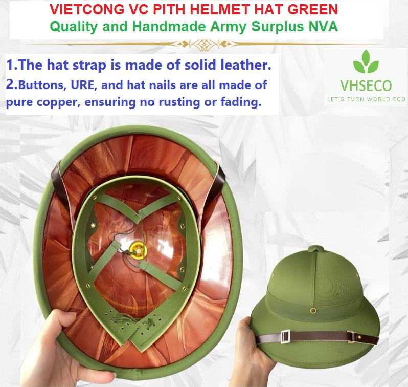 VIETCONG VC PITH HELMET HAT GREEN  Quality and Handmade Army Surplus NVA