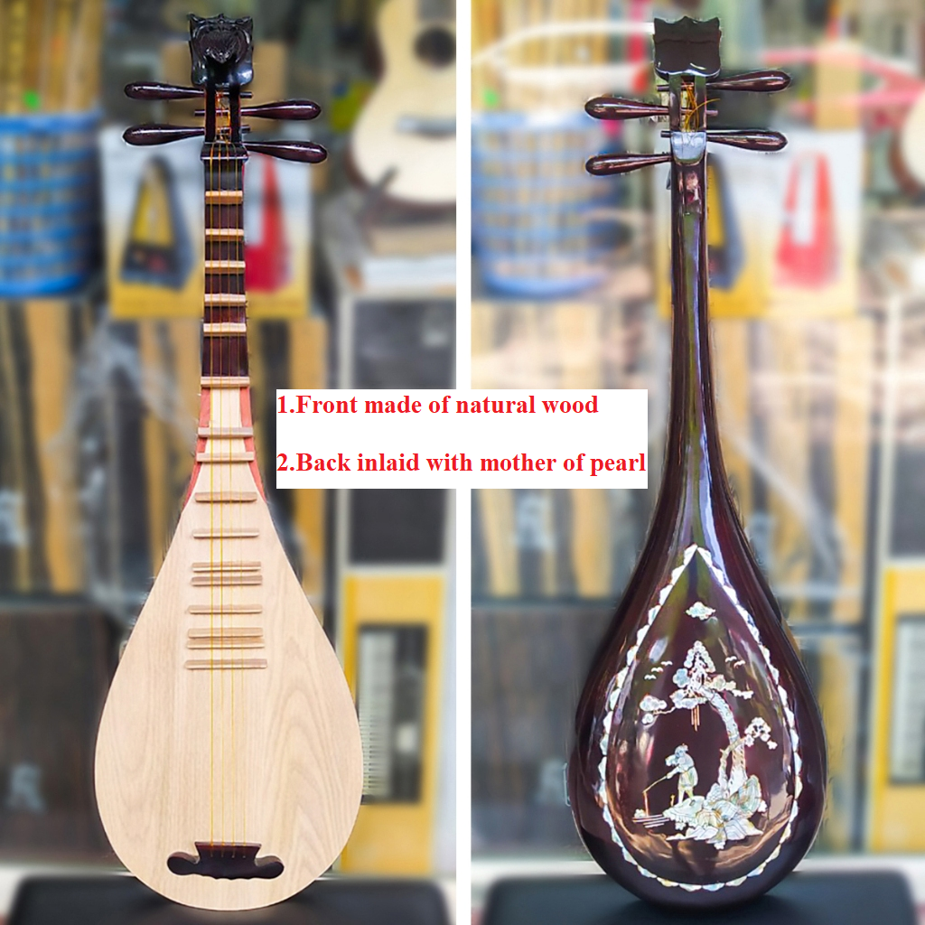 Vietnamese Pipa with Natural Wood Front and Mother of Pearl Inlaid Back