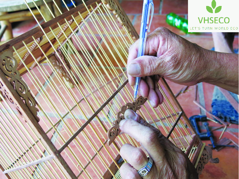 Vintage Vietnamese Handcrafted Ebony wood Wood Birdcage Kit Frame Self-Assembly