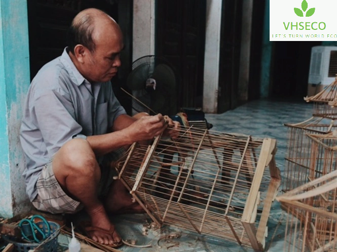 Vintage Vietnamese Handcrafted Ebony wood Wood Birdcage Kit Frame Self-Assembly