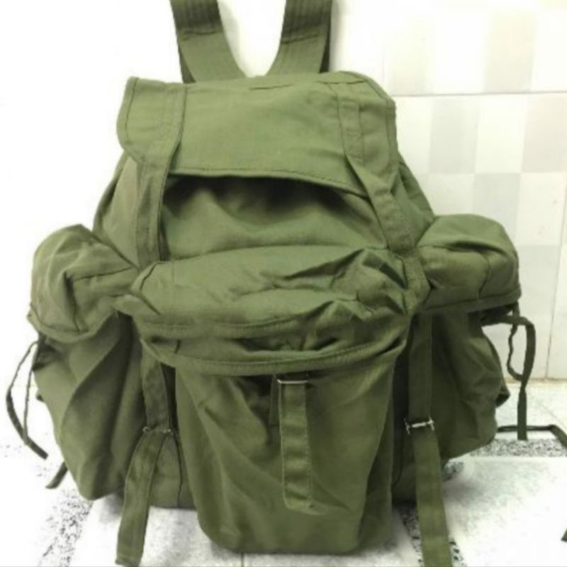 Vietcong Vintage Military Backpack: Durable Canvas Rucksack for Hiking and Traveling Outdoor Activities, Frog Bag