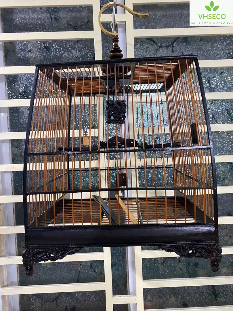 Vintage Vietnamese Handcrafted Ebony wood Wood Birdcage Kit Frame Self-Assembly