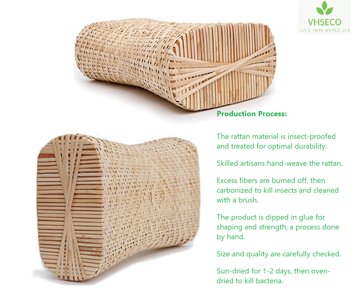 Handcrafted Natural Rattan Pillow, Anti-Neck Pain, Eco-Friendly