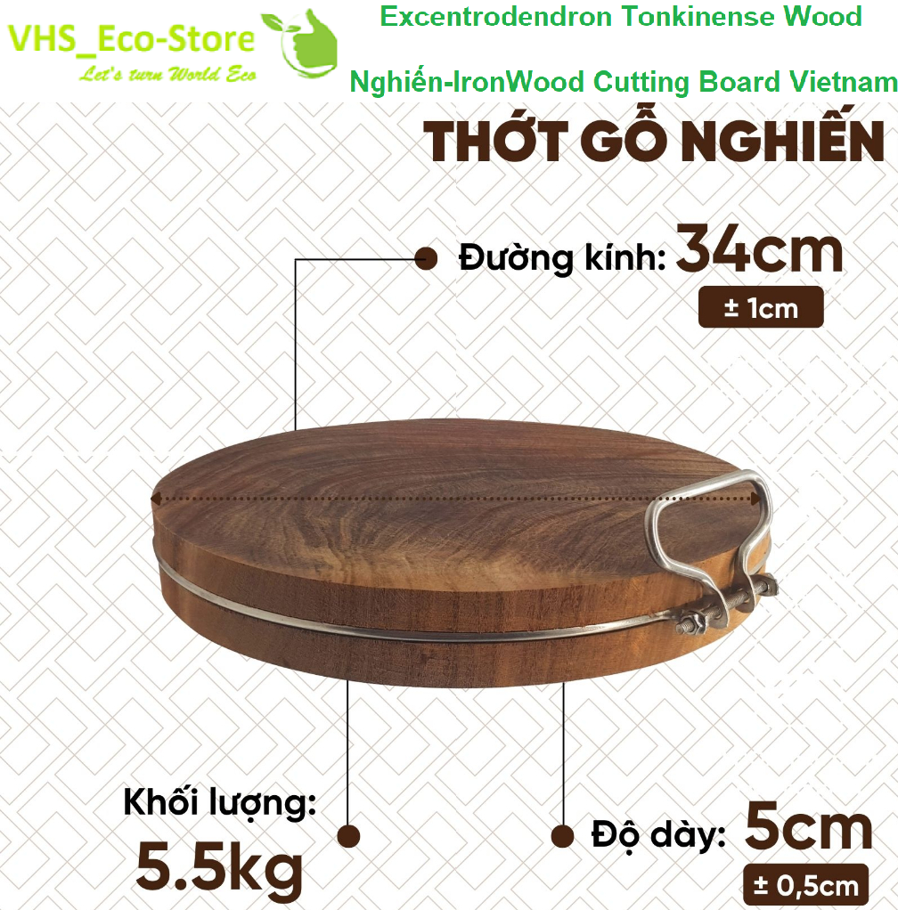 Handcrafted 34x5cm Excentrodendron Tonkinense  (Nghiến-IronWood) Cutting Board Authentic, No Sawdust for slicing, chopping chicken, duck, and bones