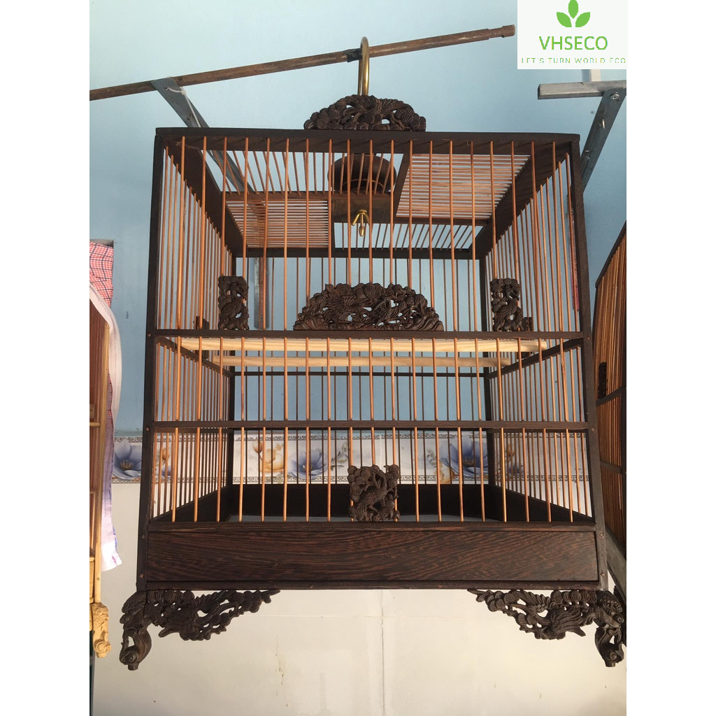 Vintage Vietnamese Handcrafted Ebony wood Wood Birdcage Kit Frame Self-Assembly