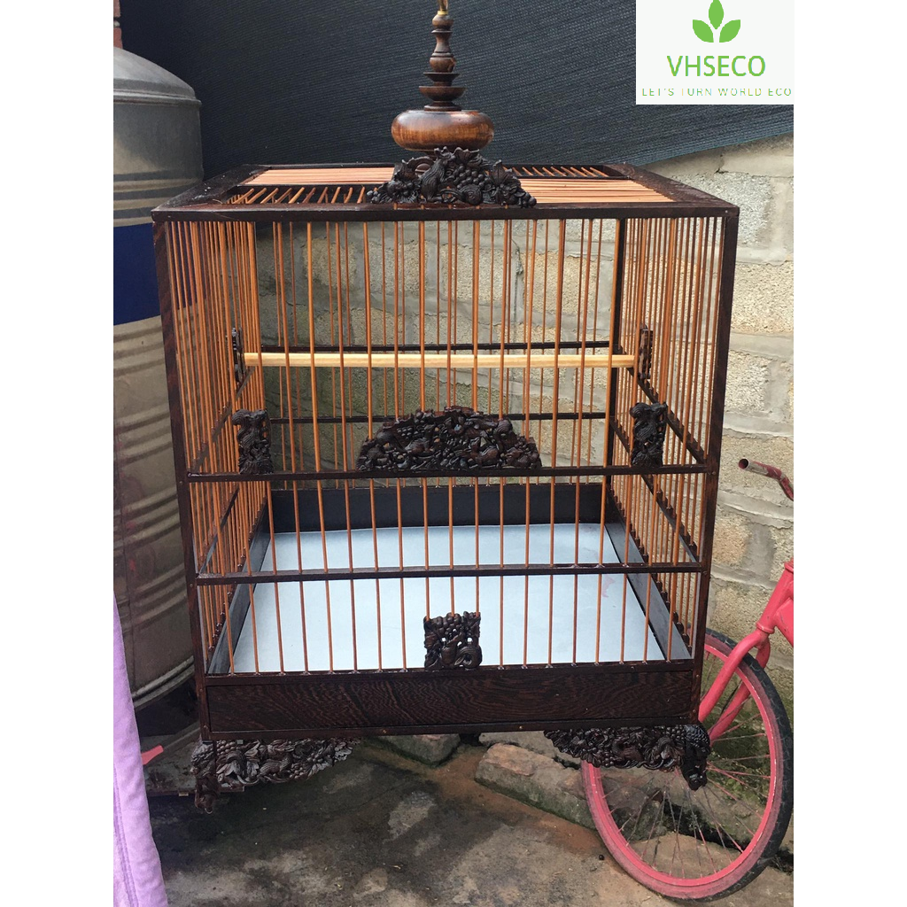 Vintage Vietnamese Handcrafted Ebony wood Wood Birdcage Kit Frame Self-Assembly