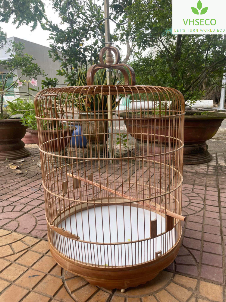 Vintage Vietnamese Artisans Handcrafted Bamboo Birdcage Frame Self-Assembly