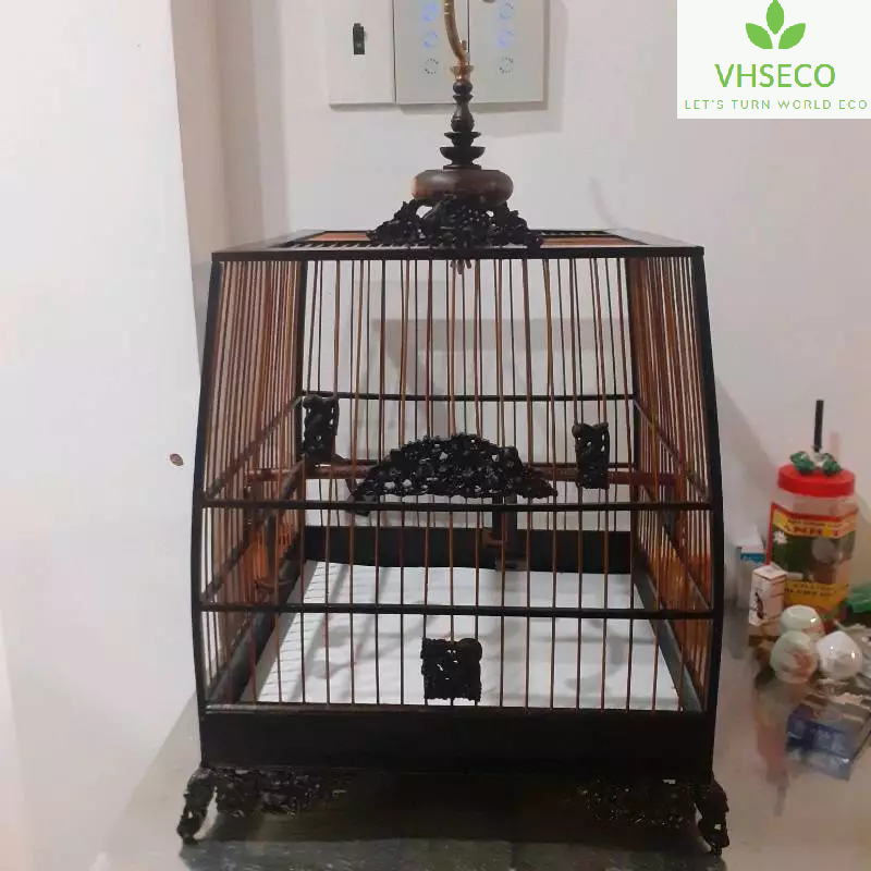 Vintage Vietnamese Handcrafted Ebony wood Wood Birdcage Kit Frame Self-Assembly