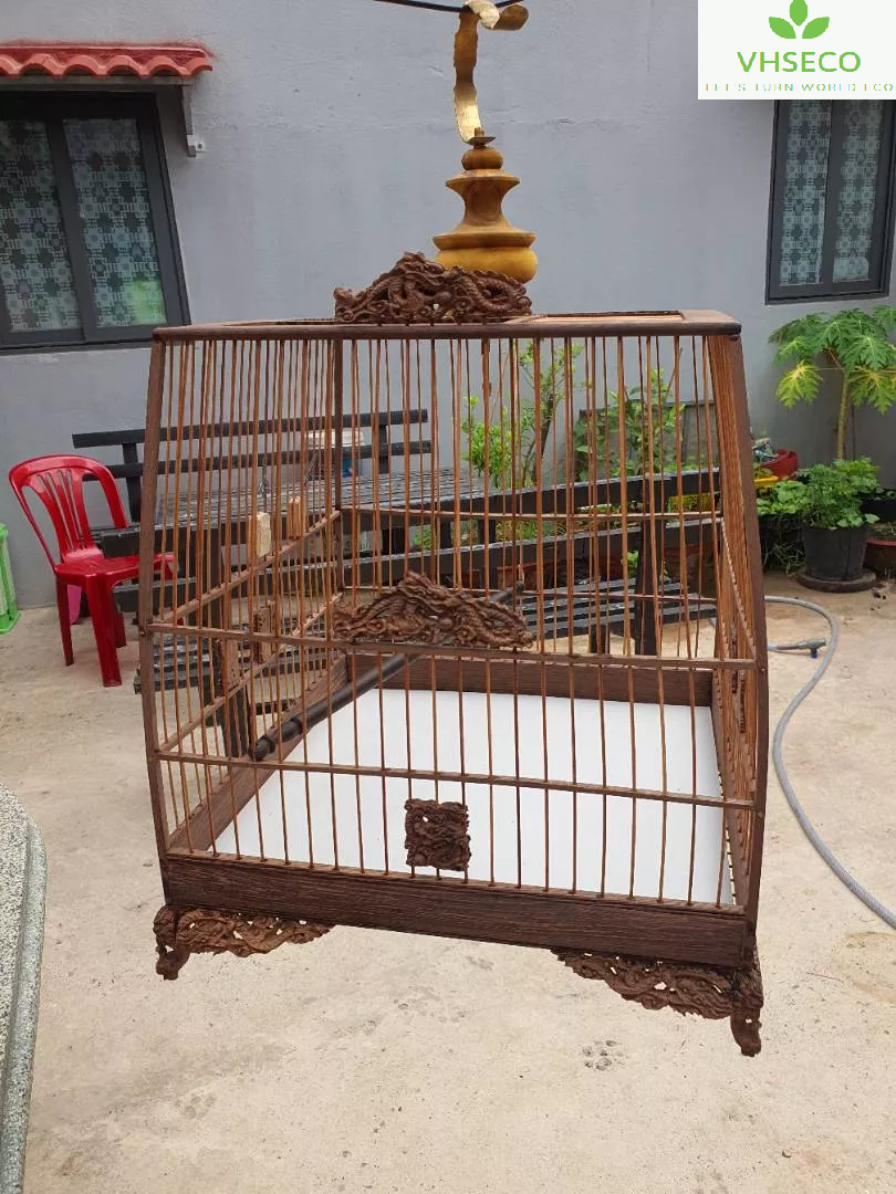 Vintage Vietnamese Handcrafted Ebony wood Wood Birdcage Kit Frame Self-Assembly