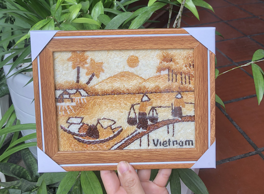 Vintage Handmade Unique Rice Painting Authentic Vietnamese Art