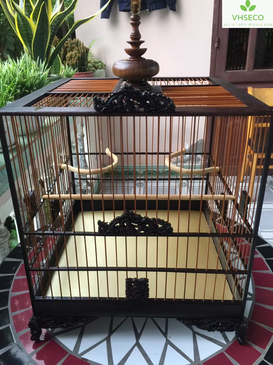 Vintage Vietnamese Handcrafted Ebony wood Wood Birdcage Kit Frame Self-Assembly