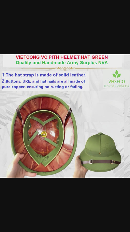 VIETCONG VC PITH HELMET HAT GREEN  Quality and Handmade Army Surplus NVA