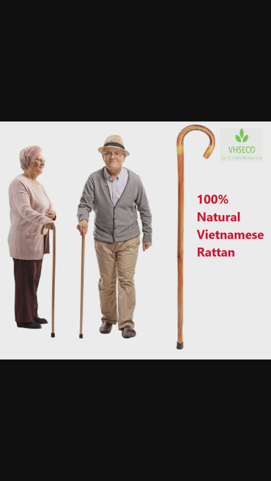 Men's and Women's Natural Rattan Folding Walking Stick, Lightweight, Handmade in Vietnam